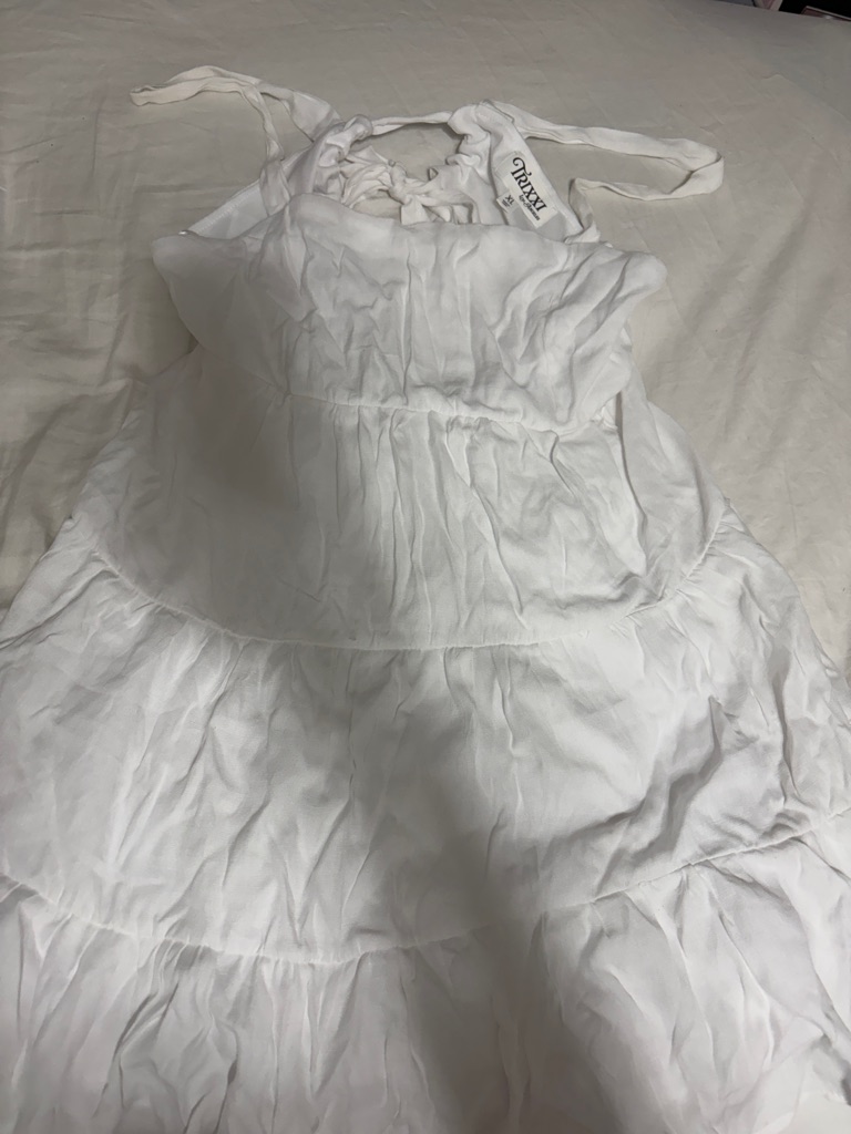 Trixxi White Tiered Halter Dress With Ruffled Bodice